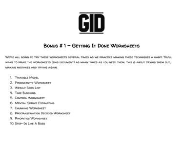 Getting It Done worksheets